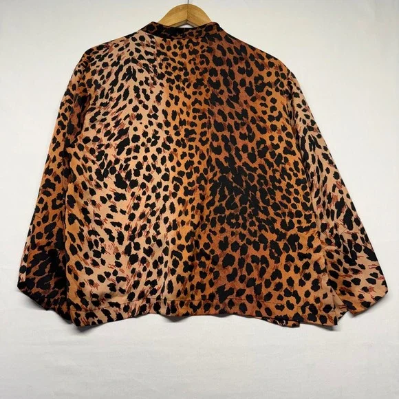 Natori Leopard Print Pajama Set Wide Leg Crop Pants Top M Lounge Chic Resort - Picture 4 of 13